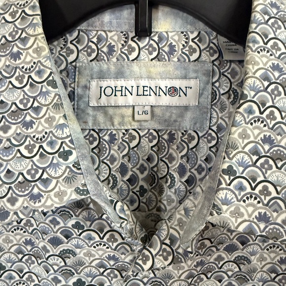 John Lennon Geometric Long Sleeve Button Dress Shirt Size L 100 Percent Cotton - Picture 4 of 5